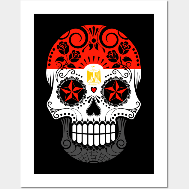 Egyptian Flag Sugar Skull with Roses Wall Art by jeffbartels